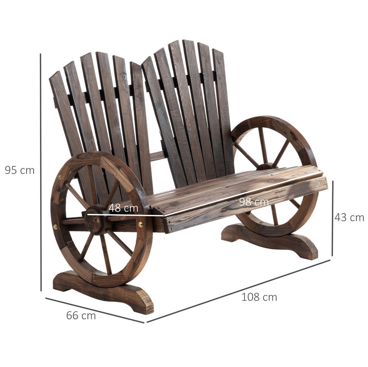 ZAHRADNÍ lavice 108/66/95 cm tmavě hnědá z jedlového dřeva s područkami pro 2 osoby - tmavě hnědá, kompozitní dřevo (66/95/108cm) - OKWISH