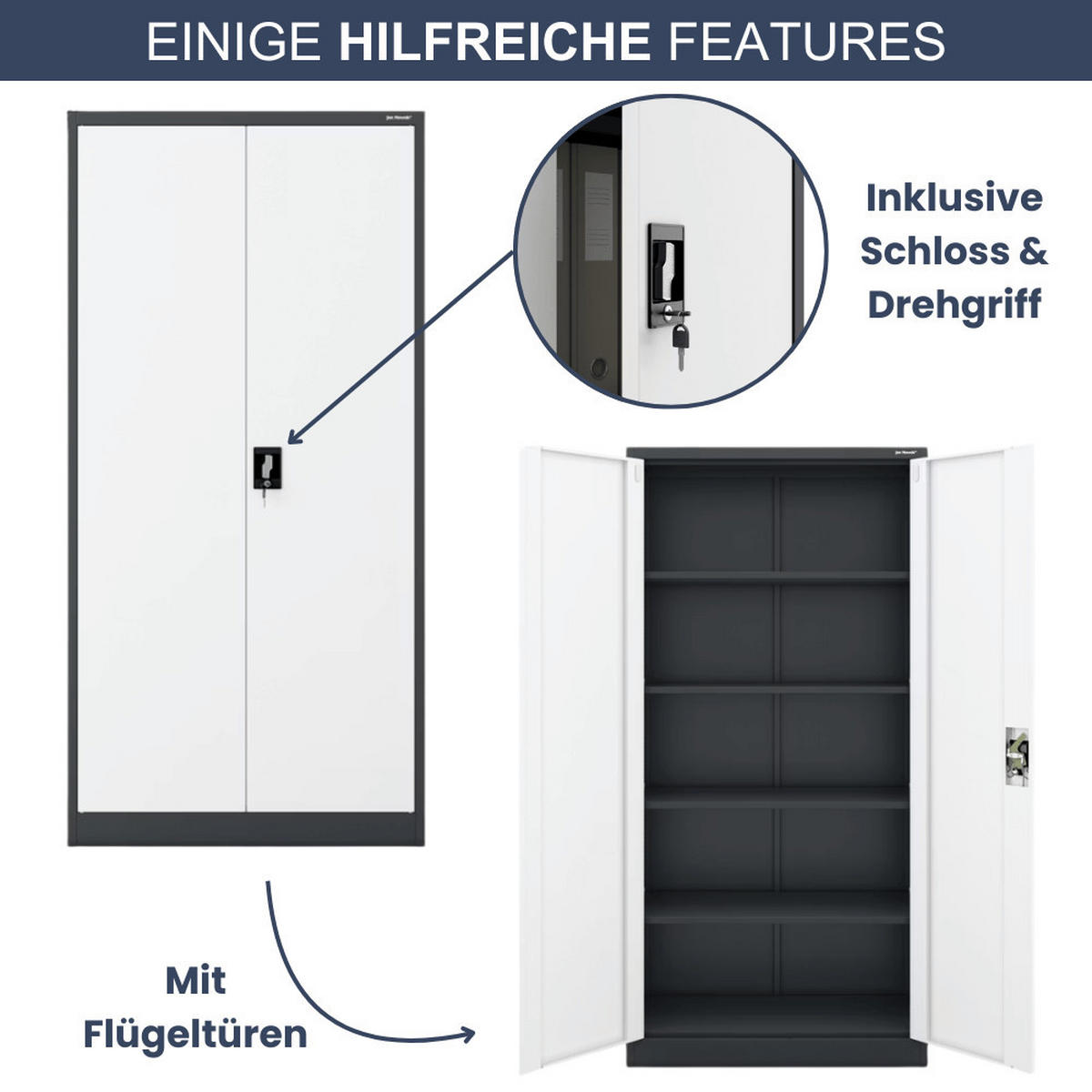 AKTENSCHRANK abschließbar KADO mit Flügeltüren 185x90x40cm Anthrazit-Weiß - Anthrazit, Metall (90/185/40cm) - DELUKE