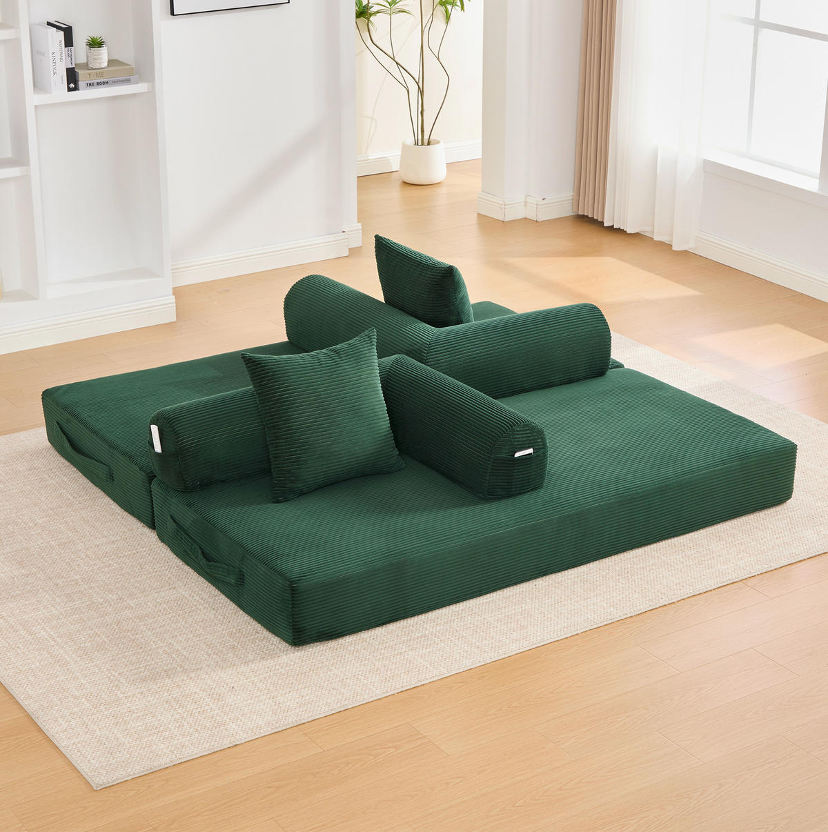 SOFA 200/94/67 cm aus Cord mit Metallgestell und 3 Kissen Emerald - Smaragdgrün, Textil (94/67/200cm) - Modenvie
