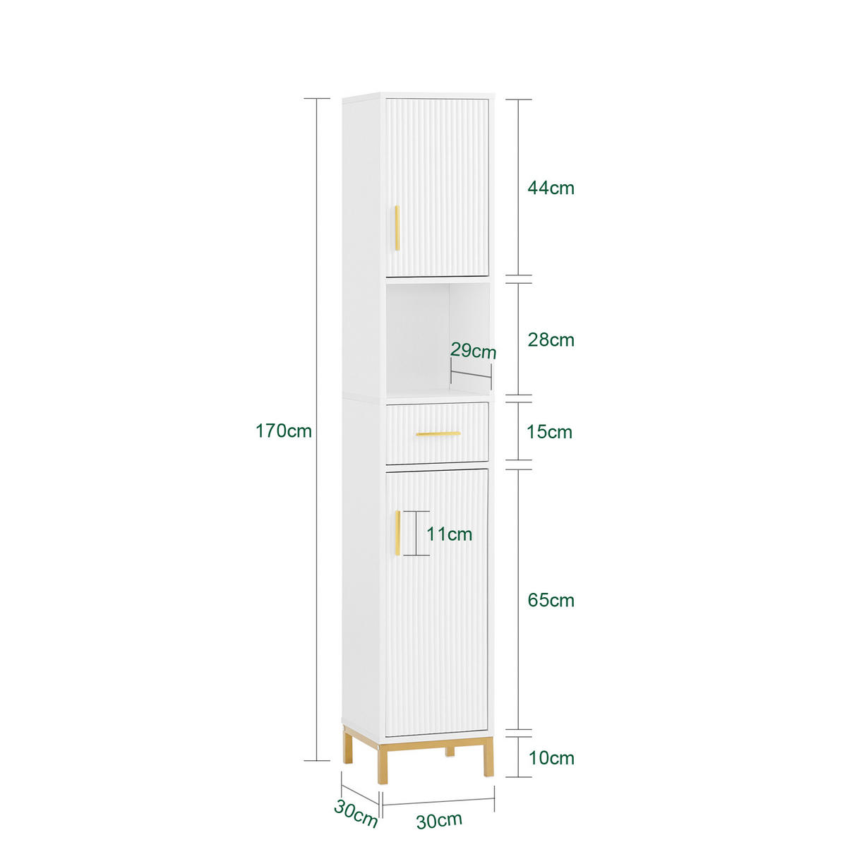 HOCHSCHRANK Weiß - Weiß, Holzwerkstoff/Metall (30/170/30cm) - SoBuy