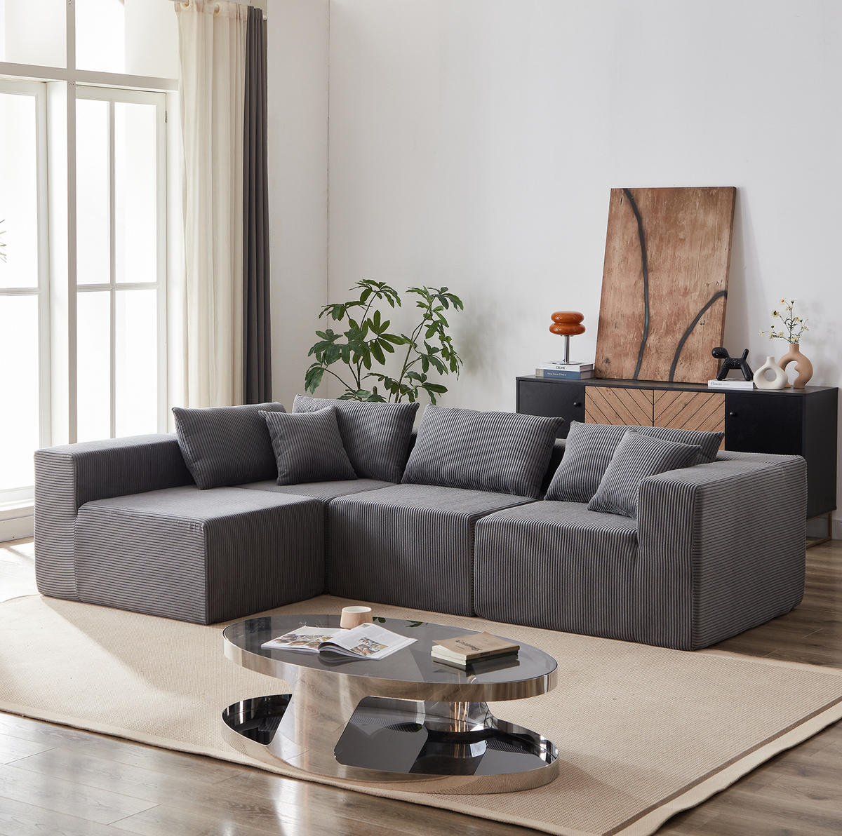 SOFA L-Form modular Cord Grey - Grau, Kunststoff (167/264cm) - Meubliv