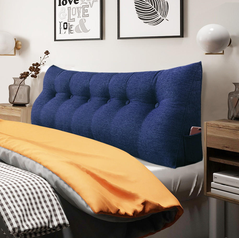 RÜCKENKISSEN für Bett Leinenlook Blau 180 cm - Blau, Textil (50/180cm) - Vercart