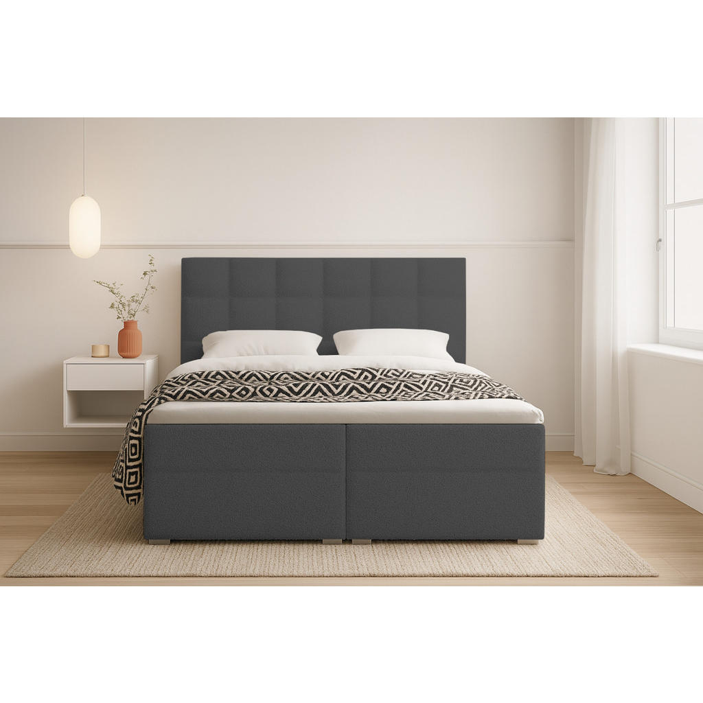Thumbnail - Deine Möbel 24 Boxbett, Graphit, Holzwerkstoff, Holz, Textil, H4, 200x200 cm, Schlafzimmer, Betten, Boxspringbetten