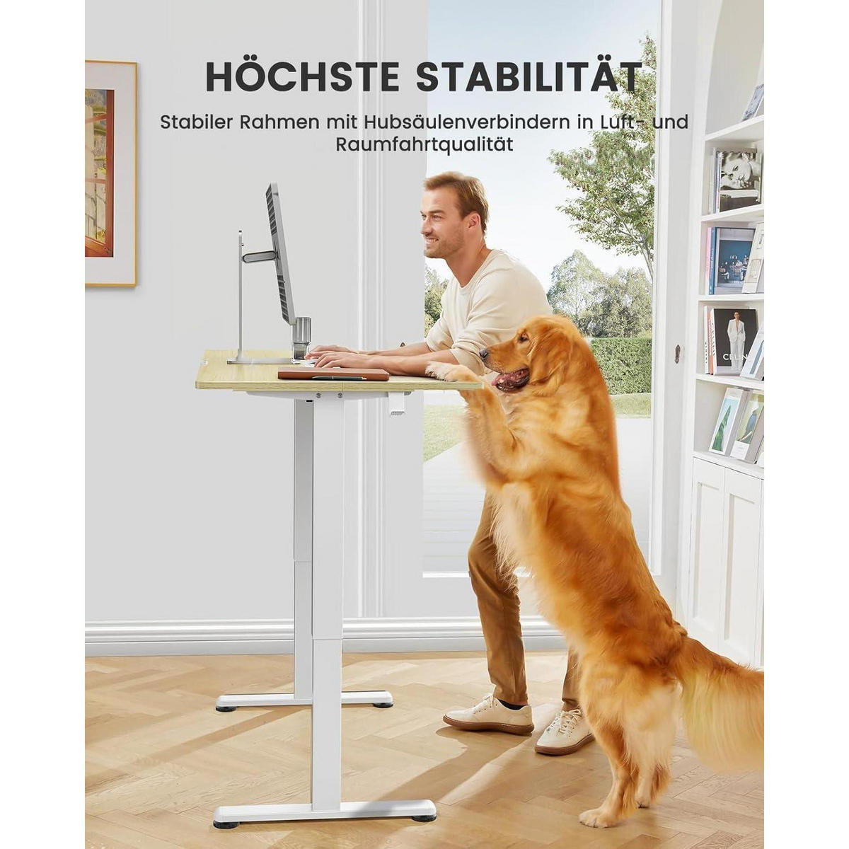 SCHREIBTISCH höhenverstellbar 100 x 60 cm helle Holzfarbe - Braun, Holzwerkstoff (100/60/72cm)