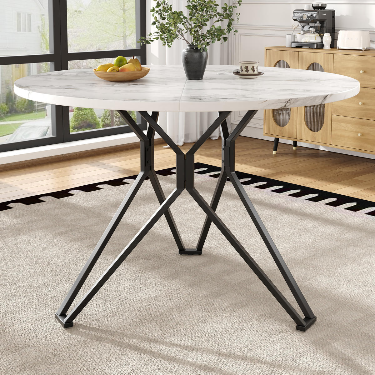 ESSGRUPPE DE-39229 runder 100 cm Tisch mit 4 Stühlen Grau/Schwarz - Schwarz/Grau, Holzwerkstoff (100/76/100cm) - ComfortXL