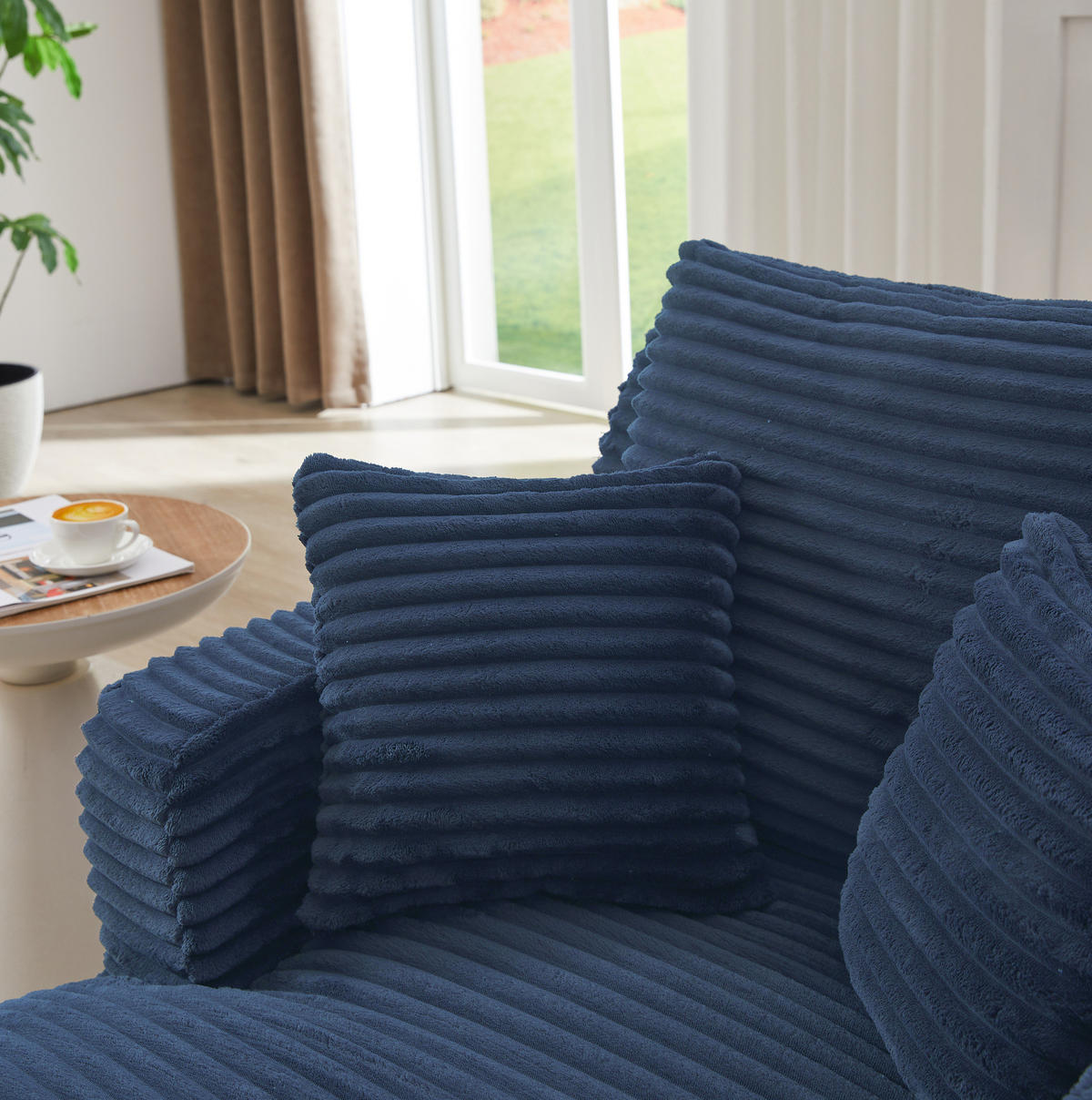 SOFA Chaiselongue aus Cord Blau ohne Montage - Blau, Kunststoff (100/82/166cm) - Meubliv