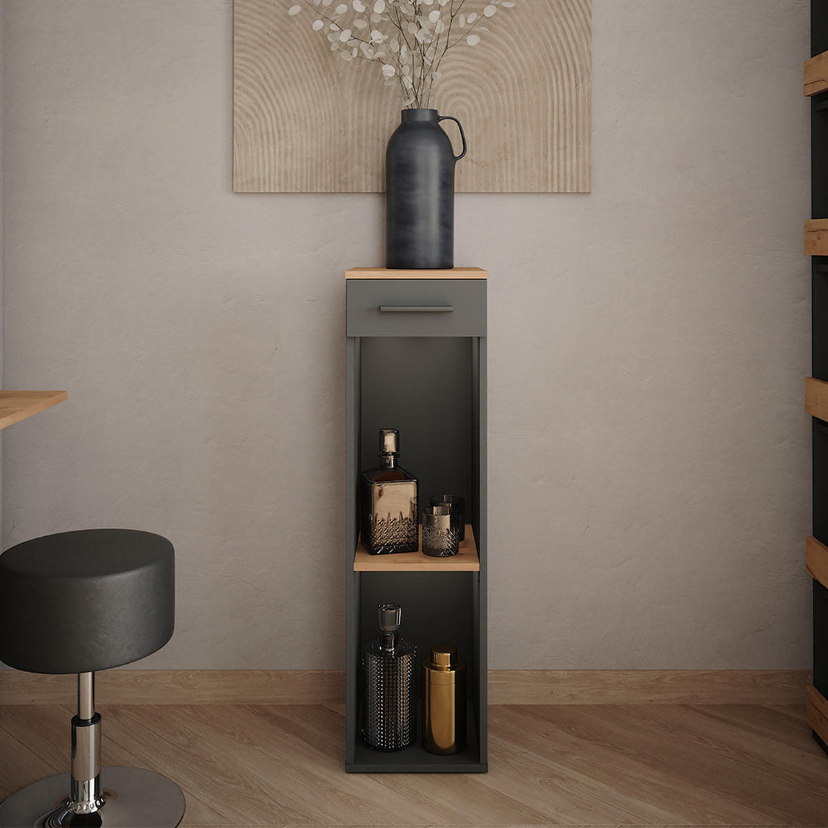 WEINREGAL Repose Goldkraft Eiche/Anthrazit 30 x 106 cm - Honigeiche/Anthrazit, Holzwerkstoff (30/106/34.5cm) - Vicco