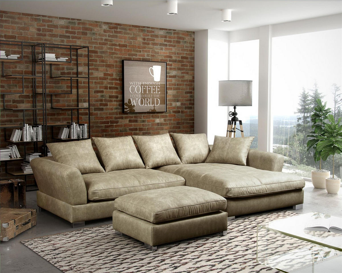 ECKSOFA Tizian Inkl. Hocker - Beige, Holzwerkstoff/Textil (290/182cm) - Fun Möbel