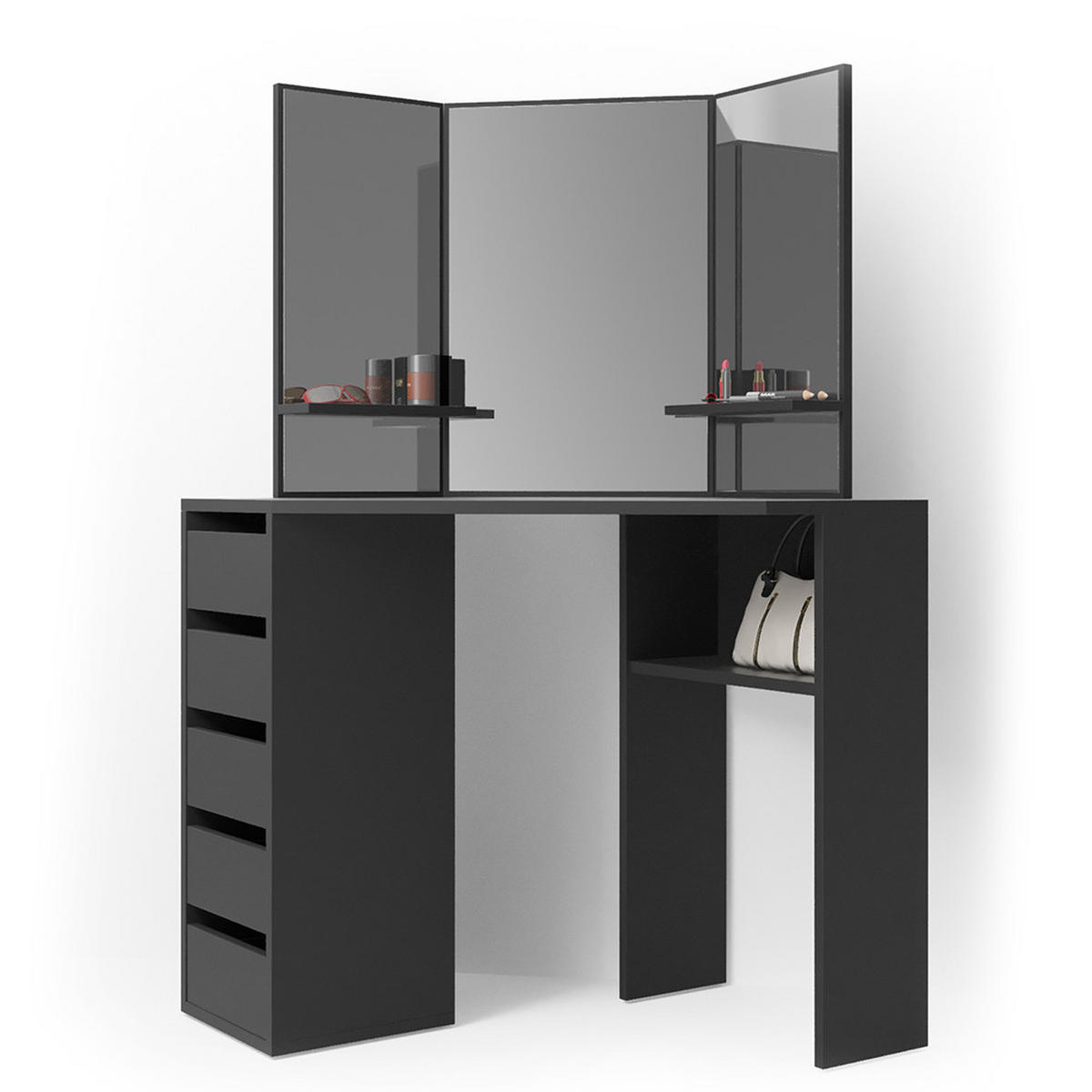 ECKSCHMINKTISCH Arielle Schwarz 110 cm - Schwarz, Holzwerkstoff (110/141.5/54cm) - Vicco