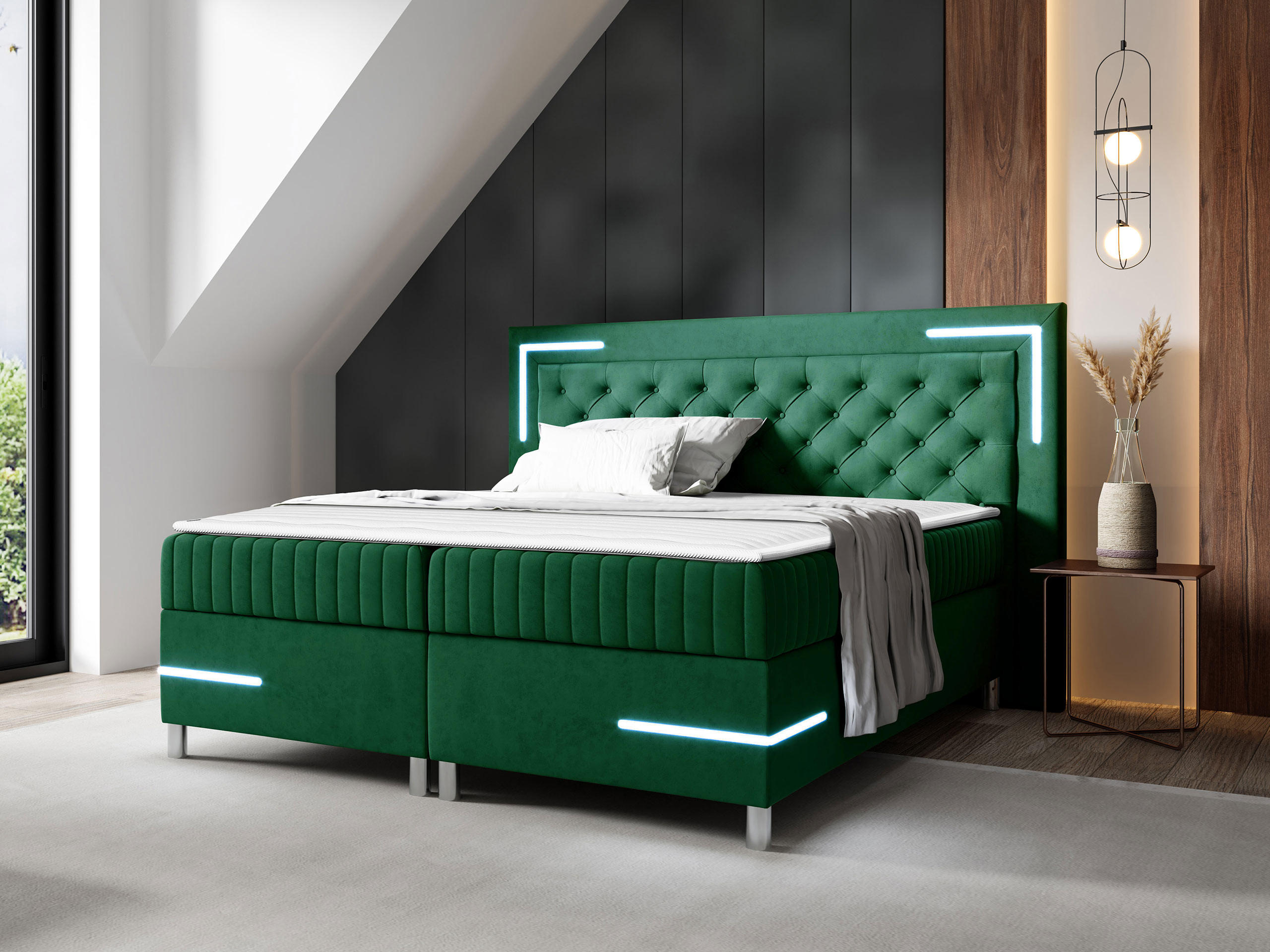 BOXBETT Tenosi 5 LED - Grün, Holz (160/200cm) - MIRJAN24