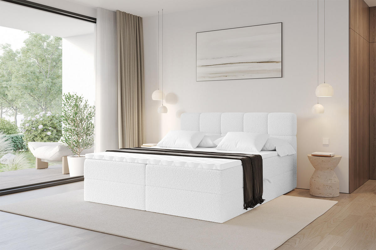 BOXBETT mit Matratze H3 - FAMA - 120x200 cm Weiß Quelle - Weiß, Holzwerkstoff (120/200cm) - ALTDECOR