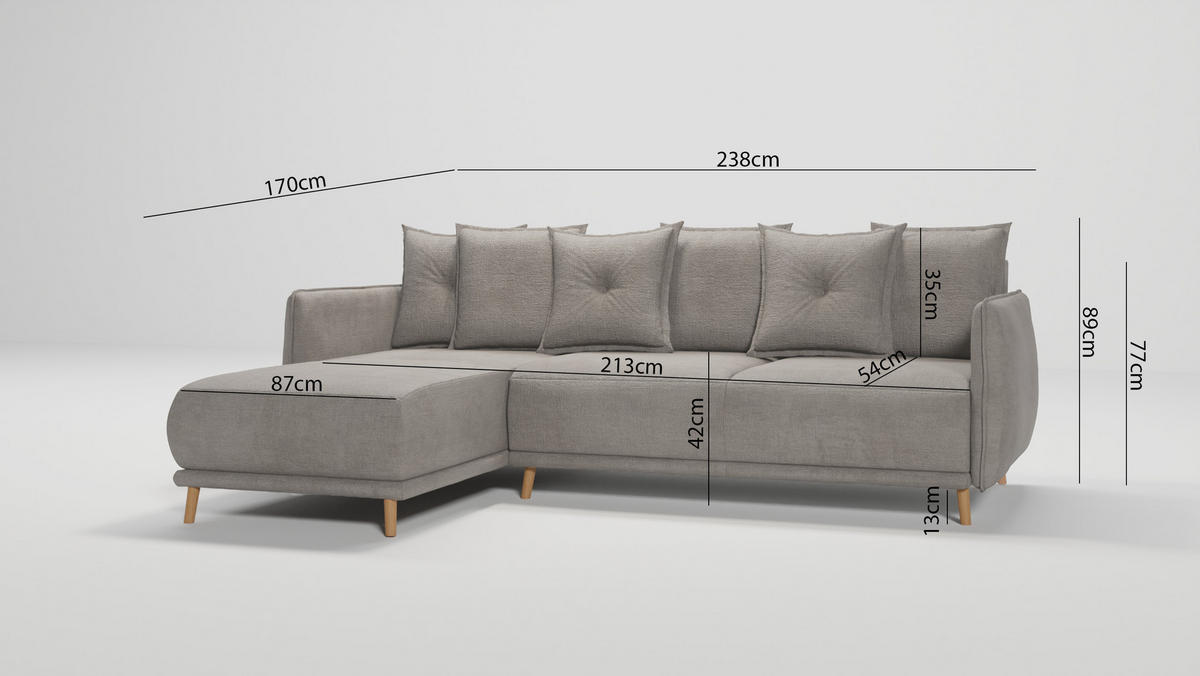 ECKSOFA Chroma Dunkelbeige Luxusmicrofaser - Beige/Braun, Holz/Textil (238/170cm) - S-Style Möbel
