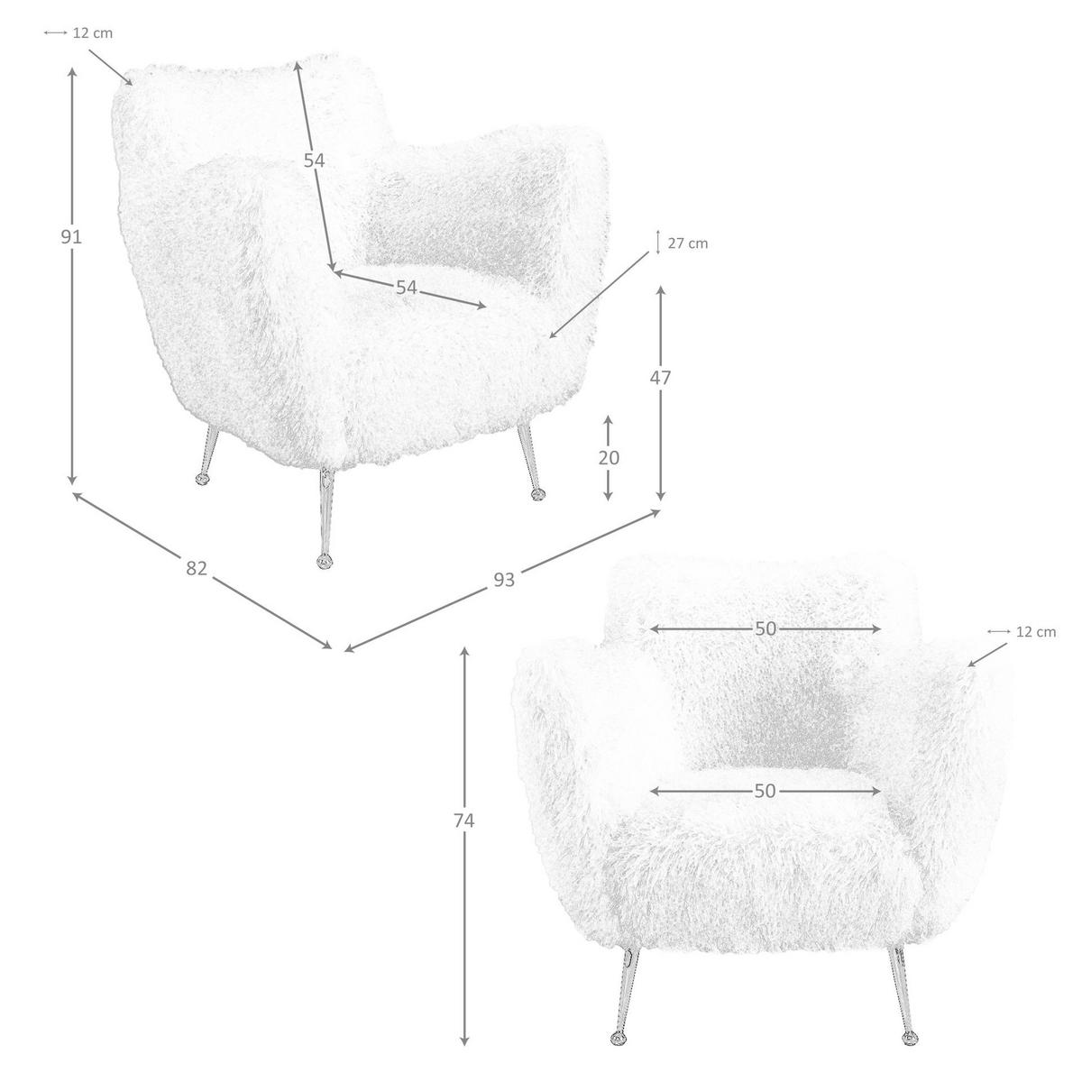 SESSEL Sessel aus weißem Langflor-Stoff 93/82/91 cm - Goldfarben/Weiß, Textil/Metall (93/91/82cm) - ANGEL CERDA