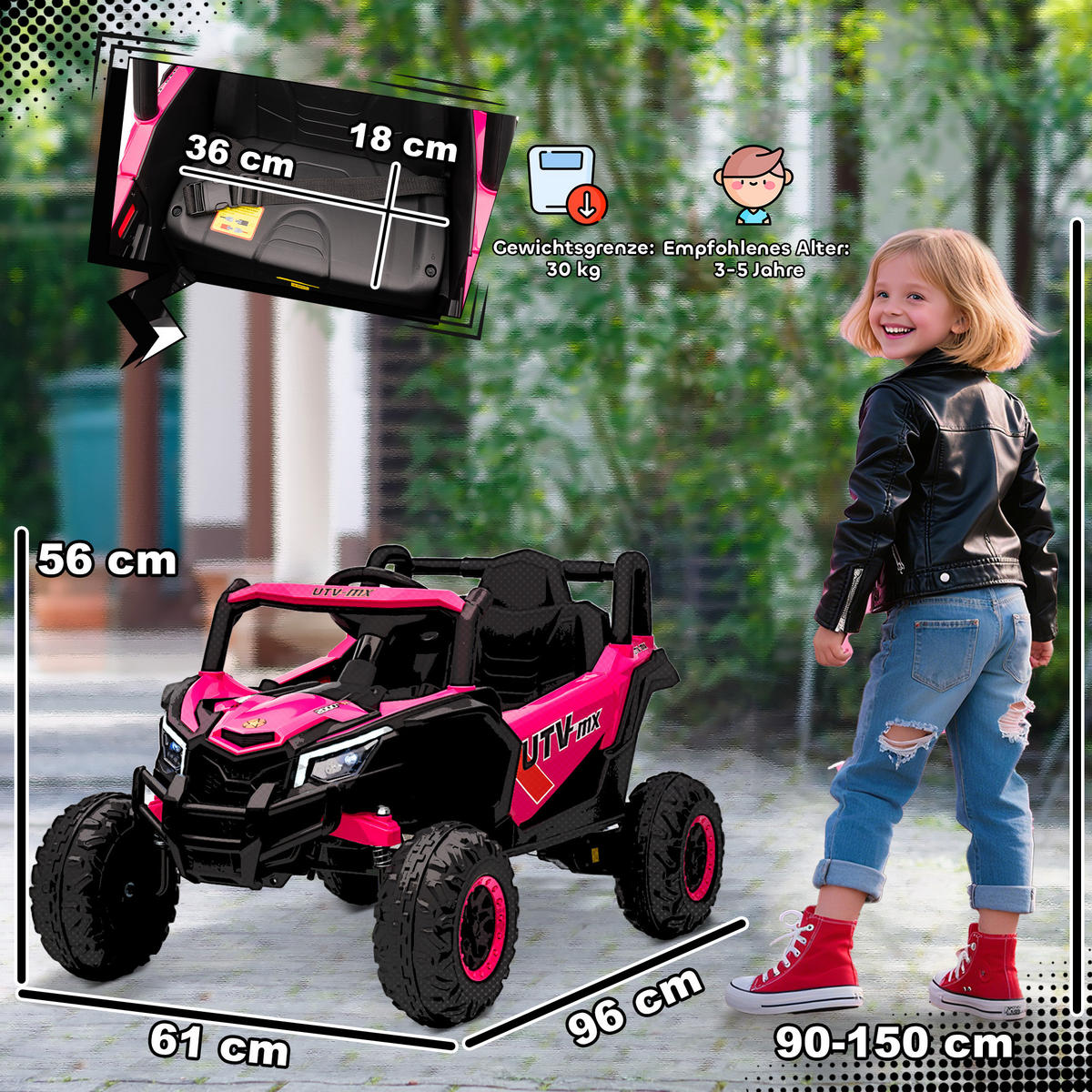 KINDER-ELEKTROAUTO Kunststoff Metall Rosa - Rosa, Kunststoff (96/61/56cm) - AIYAPLAY