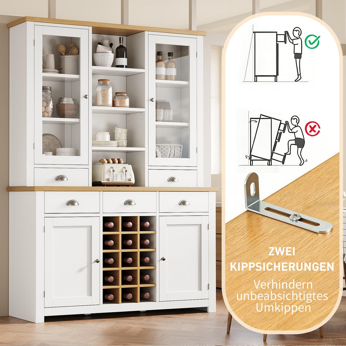 BUFFETSCHRANK Soft-Close Weiß 120/40/185 cm - Weiß, Holz (120/185/40cm) - PANGIVO