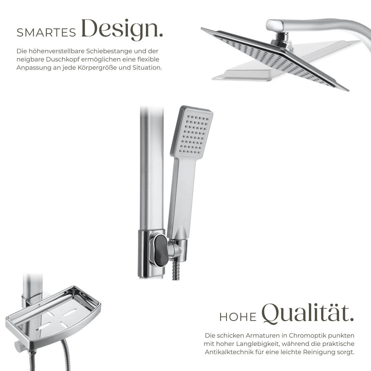 REGENDUSCHSYSTEM , Antikalktechnik, grau - Grau, Metall (20/110/49cm) - tectake