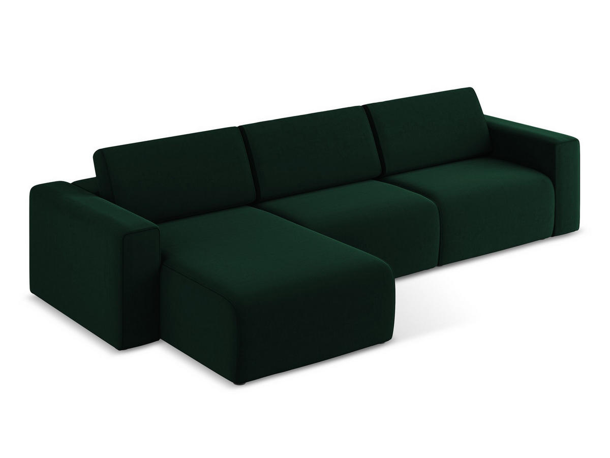 ECKSOFA Links Samt Stoff Grün - Blau/Dunkelgrün, Kunststoff/Textil (167/314cm) - Makamii