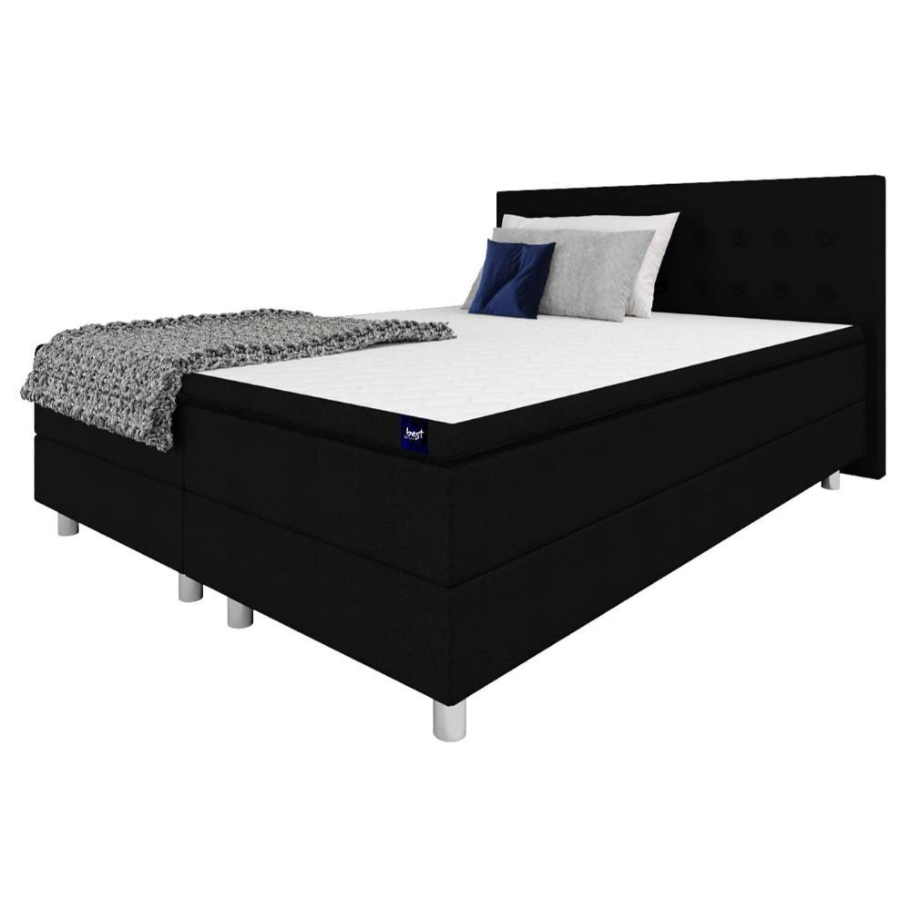 BOXBETT, Polsterbett Sawana mit Bonellfederkern-Matratze und Topper Schlafzimmer - Schwarz, Holz/Holzwerkstoff (160/200cm) - Best For Home