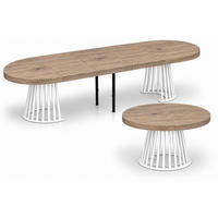 ESSTISCH rund ausziehbar 100/300/76 cm, Eiche Halifax Egger, 54 cm Tischplatte + Lamellen-Metallgestell Weiß - Eichefarben/Graubraun, Holzwerkstoff/Metall (100/300/76cm) - Damale Möbel
