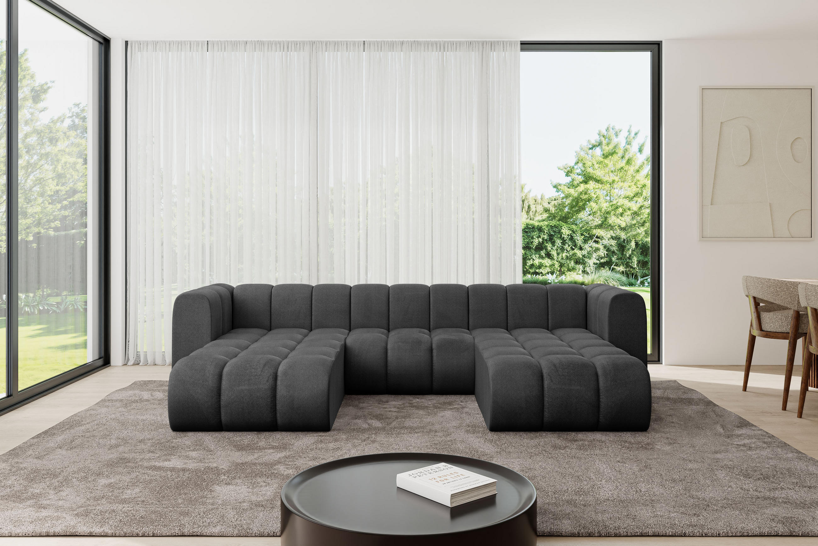 WOHNLANDSCHAFT modulares Sofa Joren-U1 - 319x177x70 cm Schwarz - Schwarz, Holzwerkstoff/Textil (319/70/177cm) - ALTDECOR
