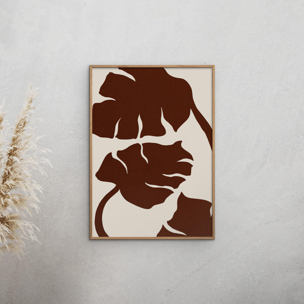 POSTER mit Rahmen Affordable Art Prints - Monstera- Canvas Brown - Eichefarben/Braun, Holz/Papier (50/70cm) - Poster&Frame