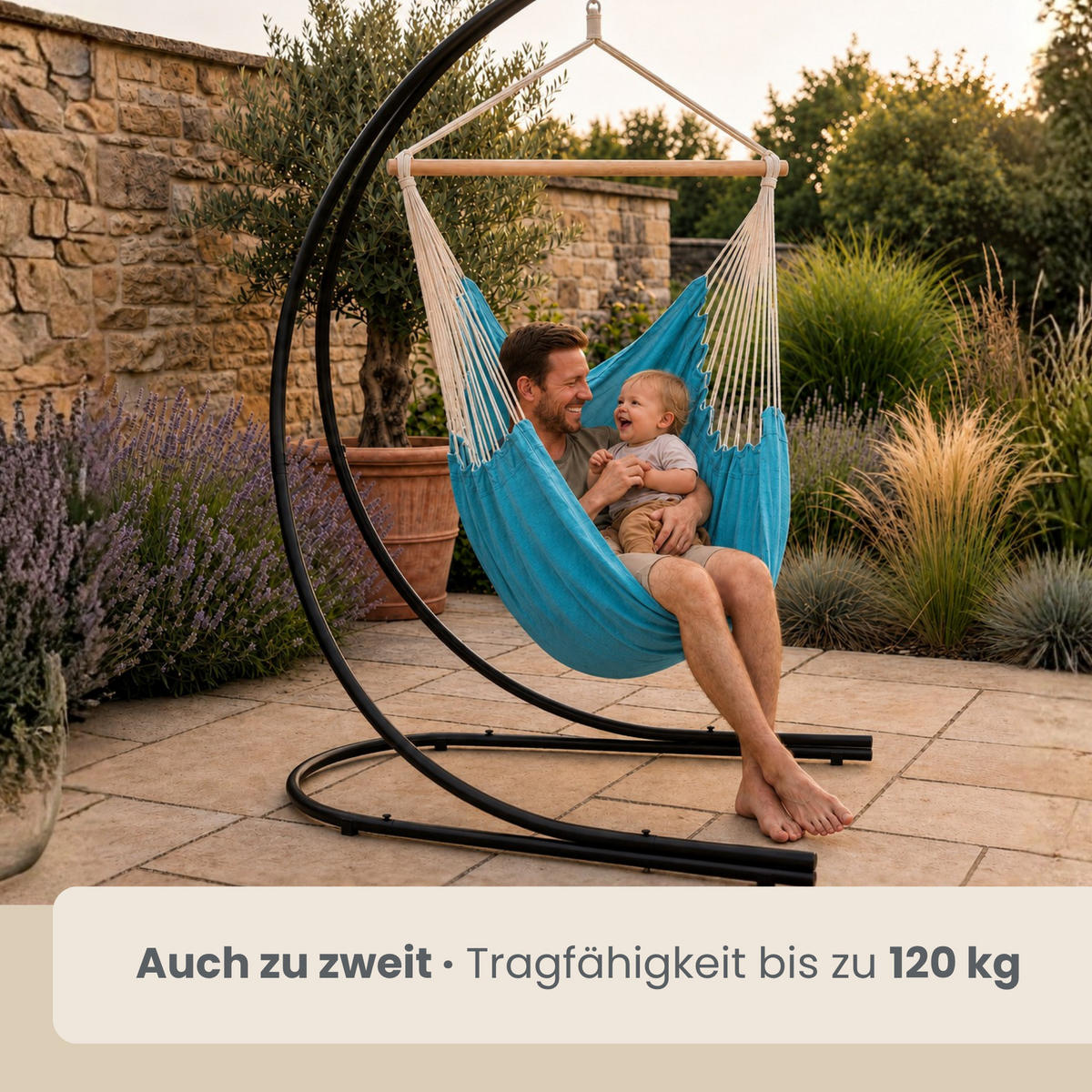 XL HÄNGESTUHL mit Gestell 210/140 cm , Blau/Schwarz - Blau, Textil (140/210/160cm) - Amanka