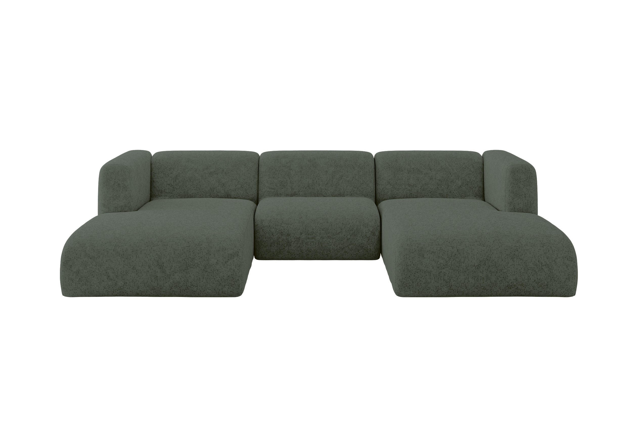 WOHNLANDSCHAFT MIRA-U1 317x179x70 Grün Velours - Schwarz/Grün, Holzwerkstoff/Kunststoff (317/70/179cm) - ALTDECOR
