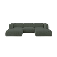 WOHNLANDSCHAFT MIRA-U1 317x179x70 Grün Velours - Schwarz/Grün, Holzwerkstoff/Kunststoff (317/70/179cm) - ALTDECOR