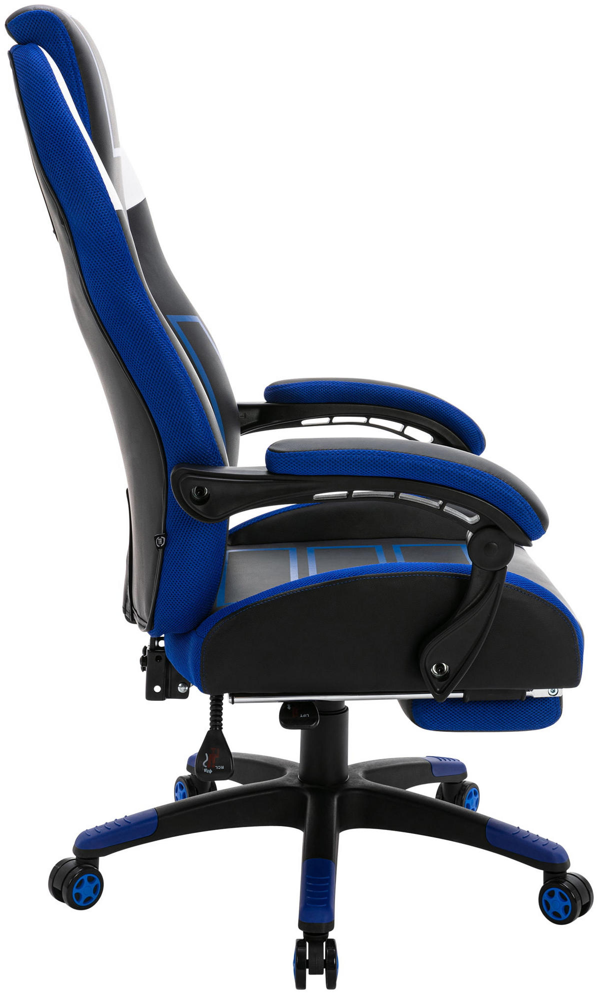 CHEFSESSEL Lederlook schwarz/blau - Blau/Schwarz, Kunststoff/Textil (69/118/70.5cm) - CLP