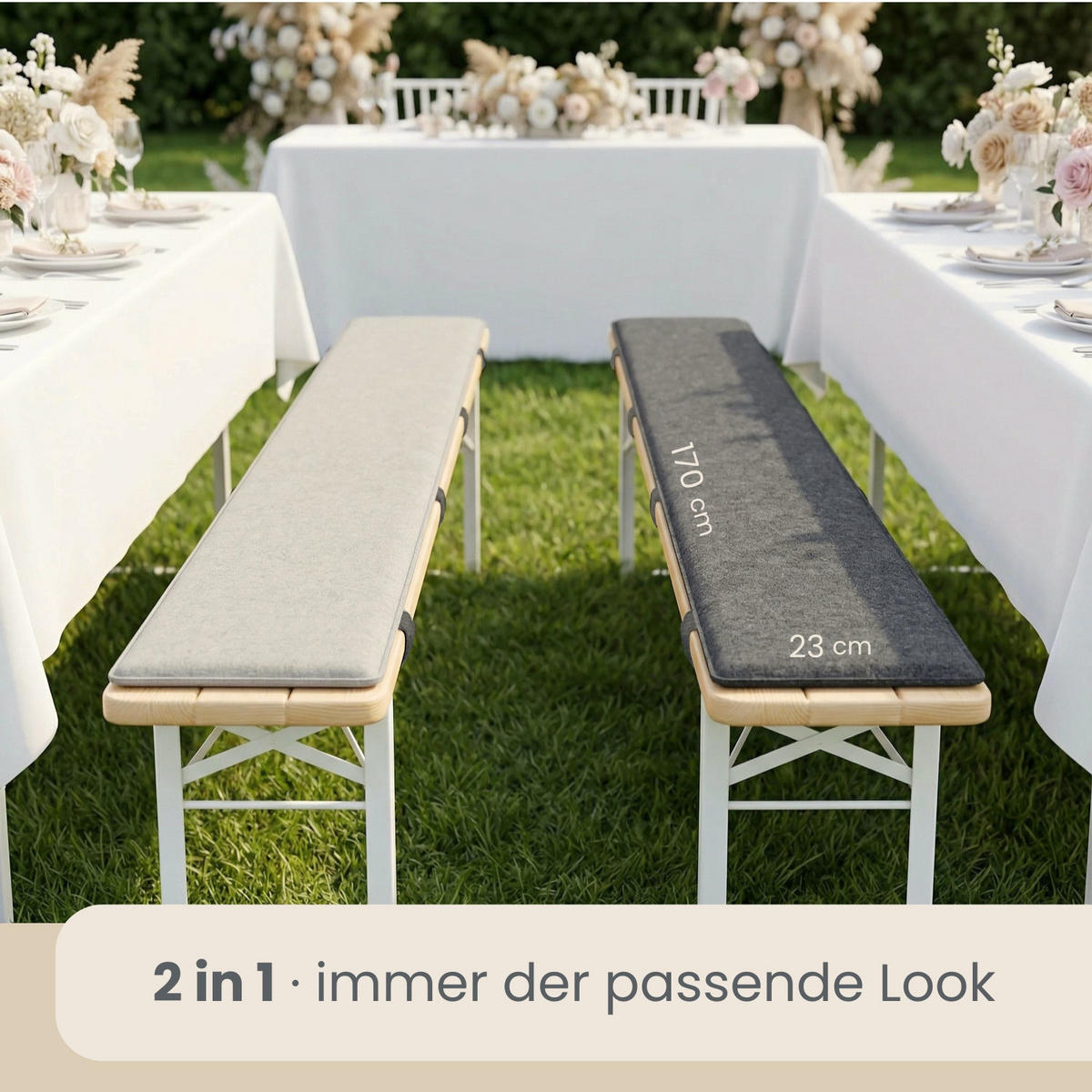 BIERBANKAUFLAGE Filz, 2er Set, Grau, 170/23/1 cm - Grau, Kunststoff (23/1/170cm) - Dunedesign
