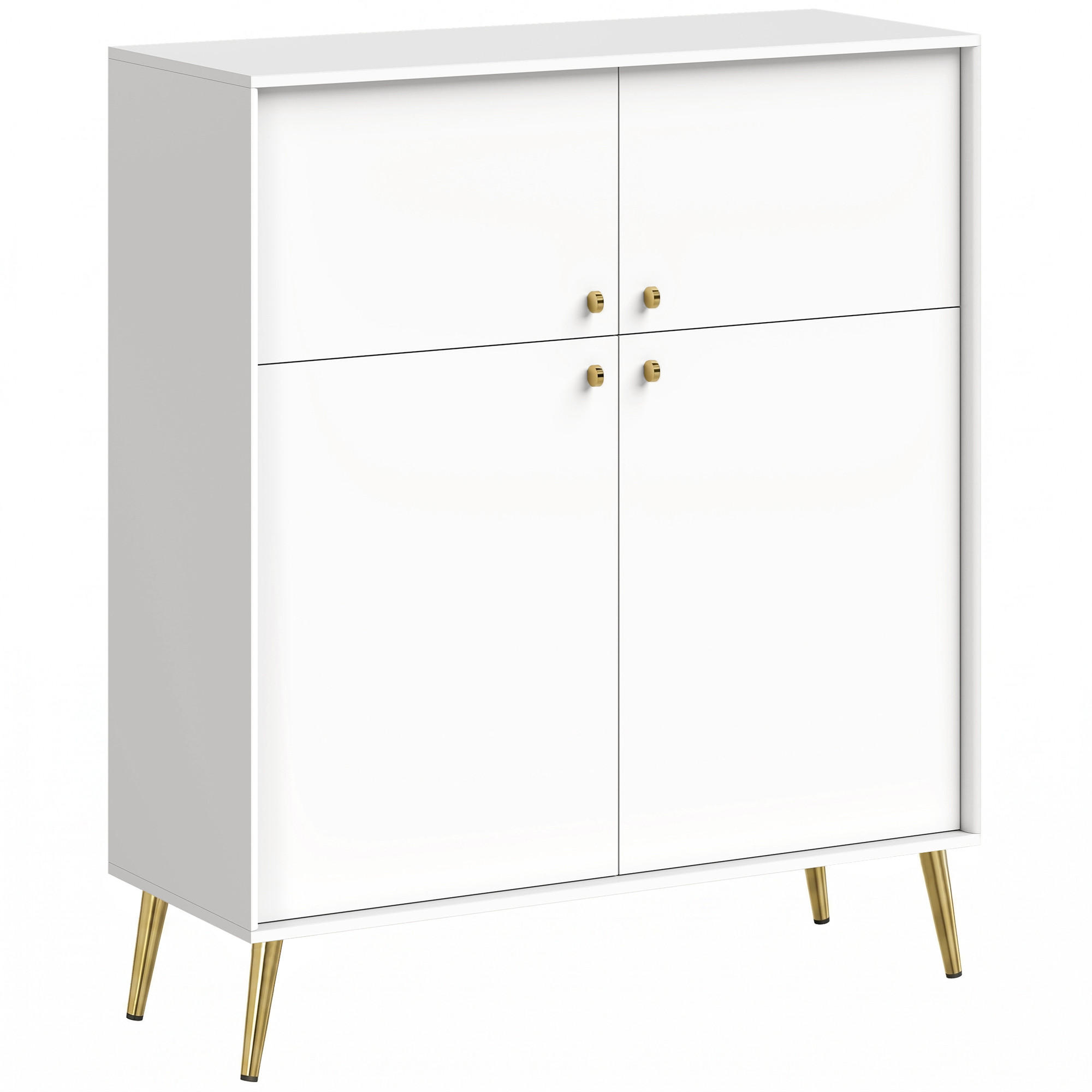 SIDEBOARD av spånskiva och metall, krämvit - Cremefärgad/Guldfärgad, Träbaserade material/Metall (40.5/122.4/105.4cm) - HOMCOM