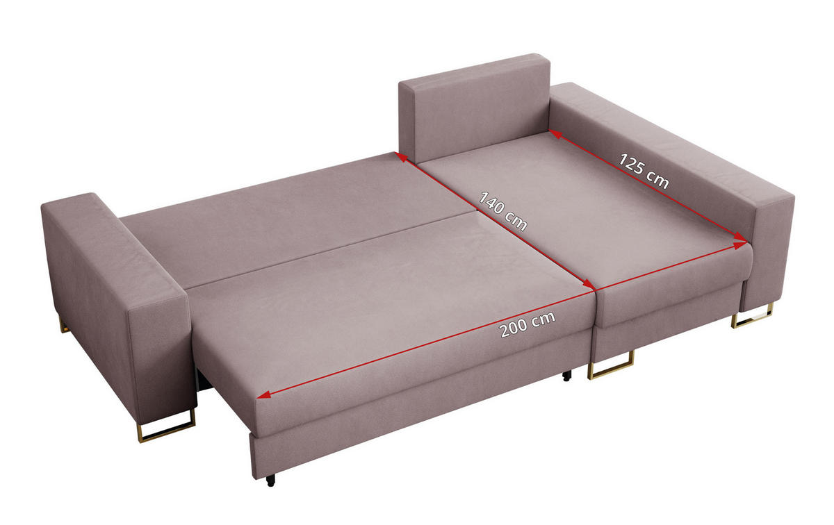 ECKSOFA Dorian Velvet Rosa - Goldfarben/Rosa, Textil/Metall (242/138cm) - MKS