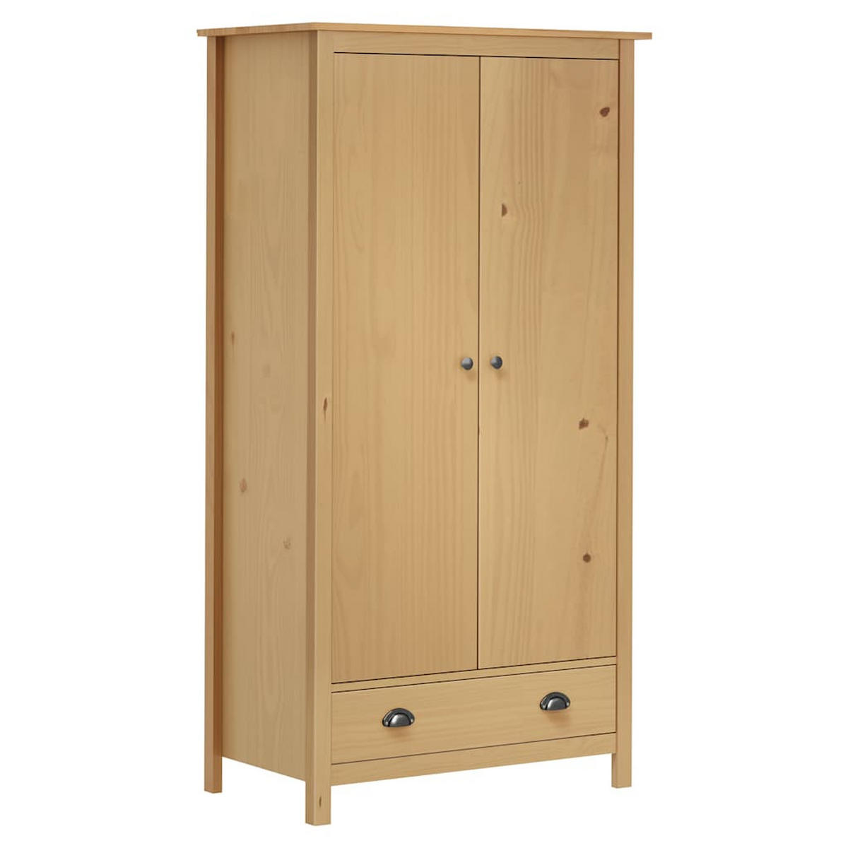 KLEIDERSCHRANK Hill mit 1 Schublade 2-Türig 89/50/170 cm aus Massivholz Kiefer Honigbraun - Naturfarben, Holz (89/170/50cm) - vidaXL