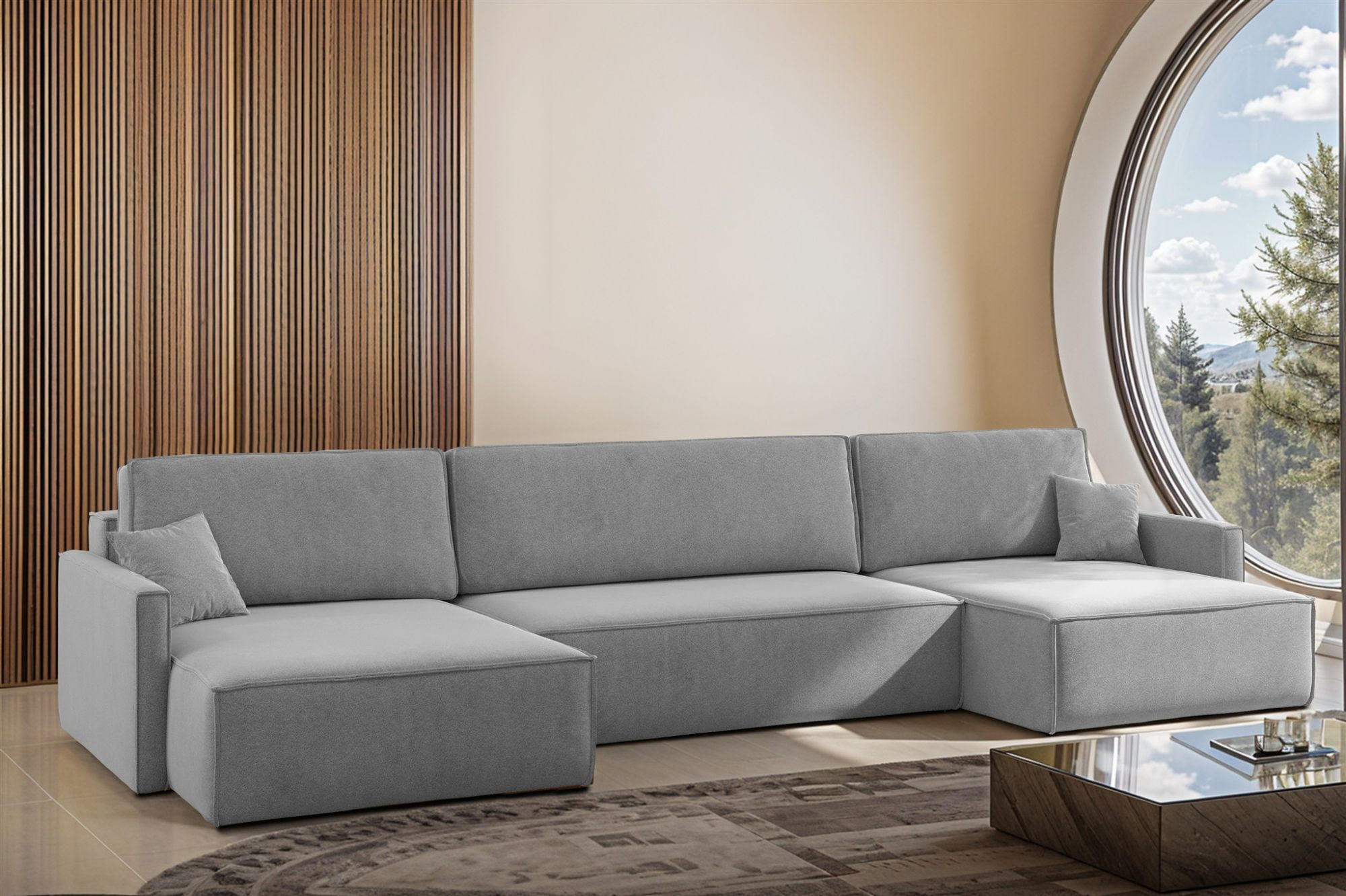 WOHNLANDSCHAFT Louis Salvador - Grau, Holzwerkstoff/Textil (348/83/142cm) - Fun Möbel