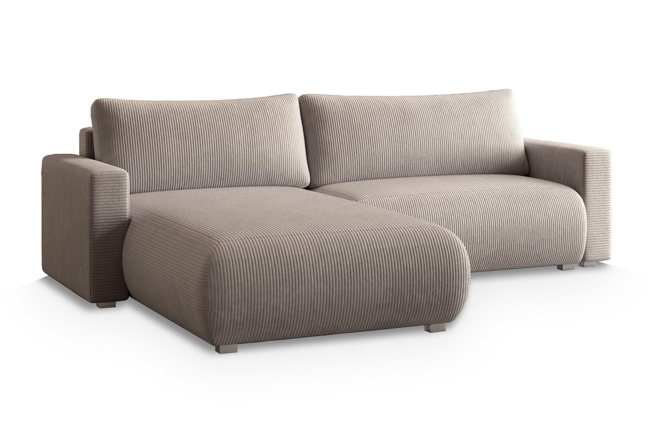 ECKSOFA TURIN P Beige Kordstoff mit Schlaffunktion - Beige, Holz (265/183cm) - MASSENO