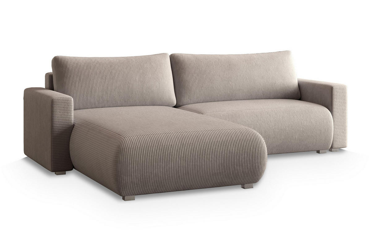 ECKSOFA TURIN P Beige Kordstoff mit Schlaffunktion - Beige, Holz (265/183cm) - MASSENO