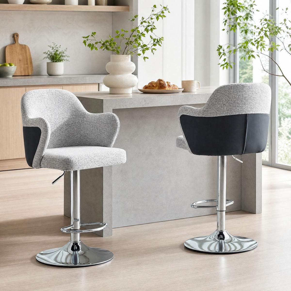 BARHOCKER-SET 2-teilig Hellgrau höhenverstellbar - Hellgrau, Textil (37.6/118/45cm) - MIVRAY