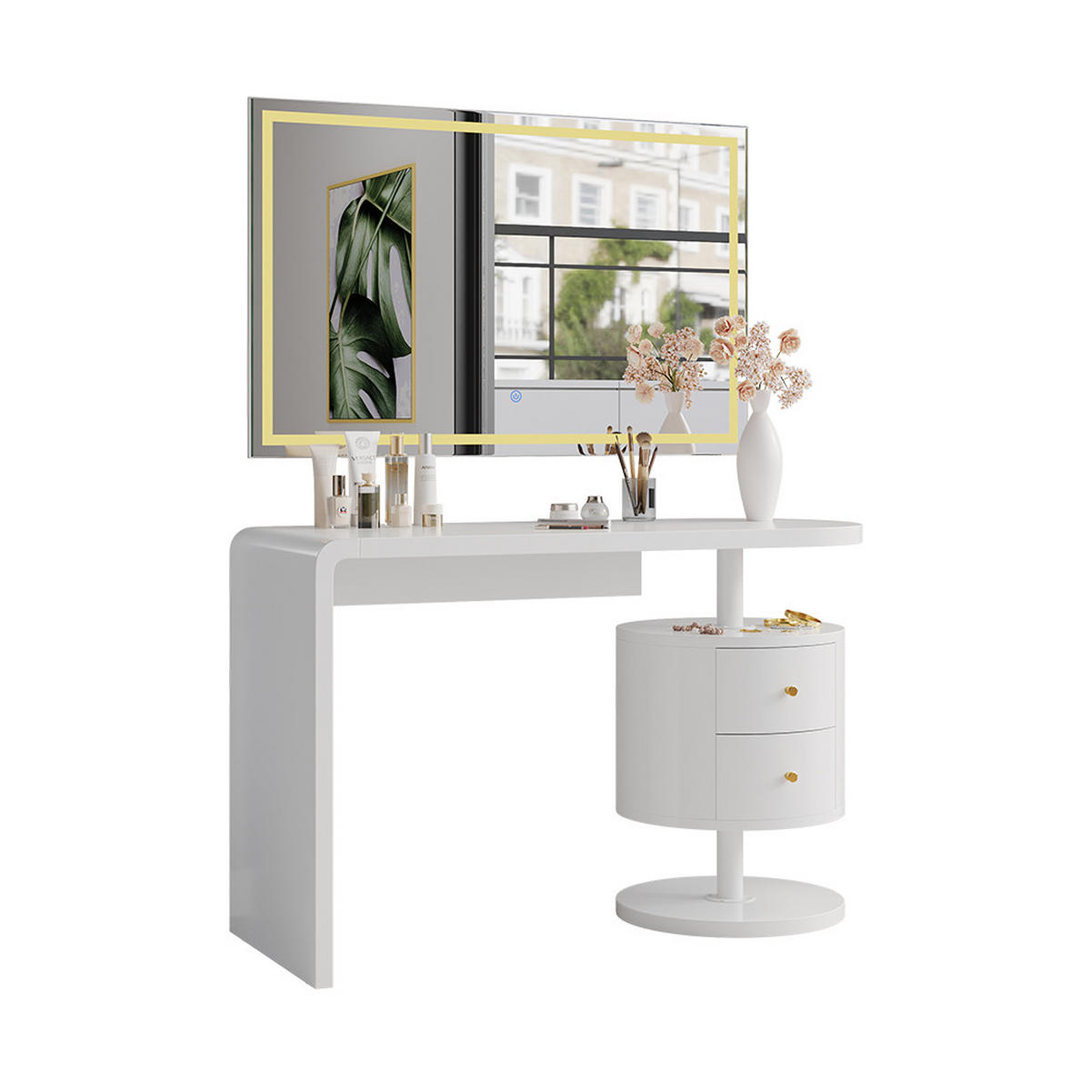 SCHMINKTISCH Lara Weiß 120 cm mit LED-Spiegel - Weiß, Holzwerkstoff (120/76/50cm) - Vicco