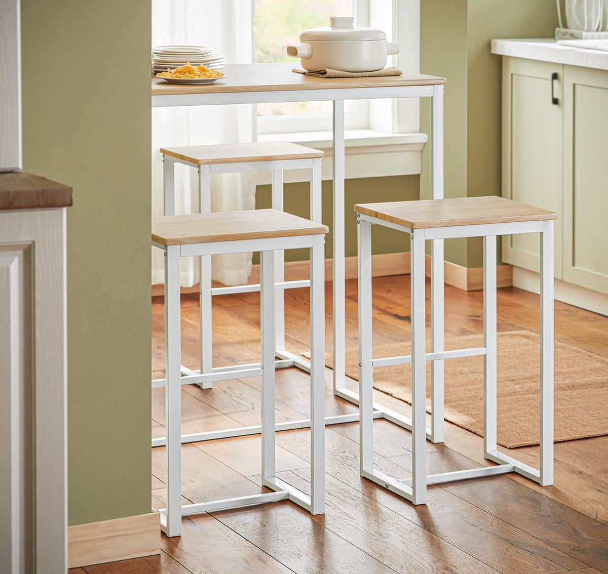BARTISCH + 2 x BARHOCKER - Weiß, Holzwerkstoff (100/96/60cm) - SoBuy