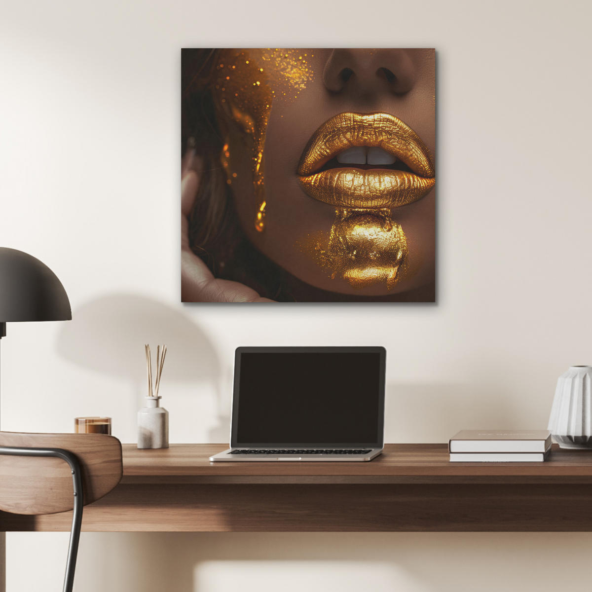 AKUSTIKBILD Frau - Gold - Luxus - Porträt Wandbilder 60x60 cm - Goldfarben, Kunststoff (60/60/0.9cm) - MuchoWow