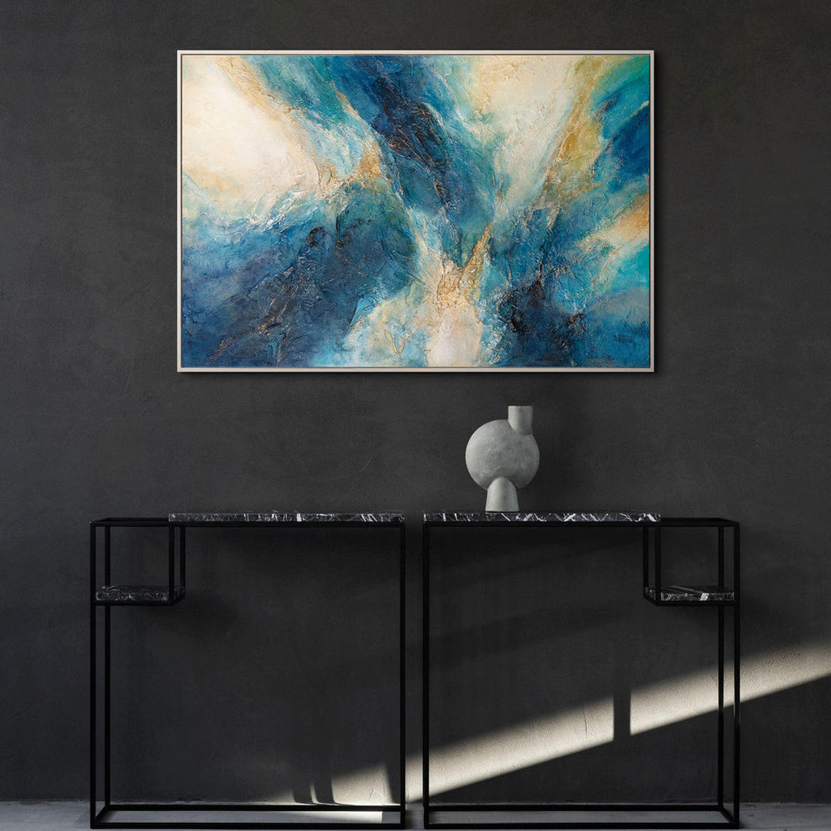 GEMÄLDE Glanz der Wellen Schattenfugenrahmen Beige 140x100 cm - Beige, Holz (140/100cm) - YS-art gallery