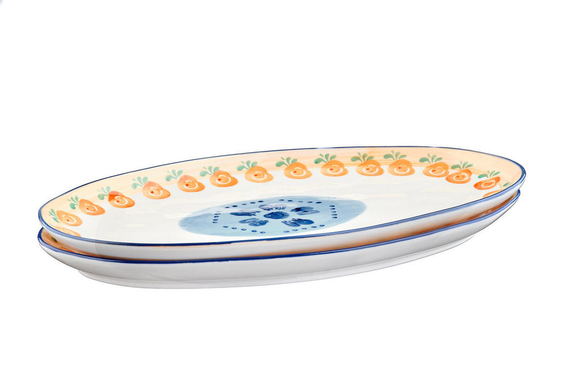 SERVIERPLATTEN Napoli 36,5 x 22 cm - 2er-Set - Zitrusfrucht - Weiß, Keramik (22/3/36.5cm) - Björn