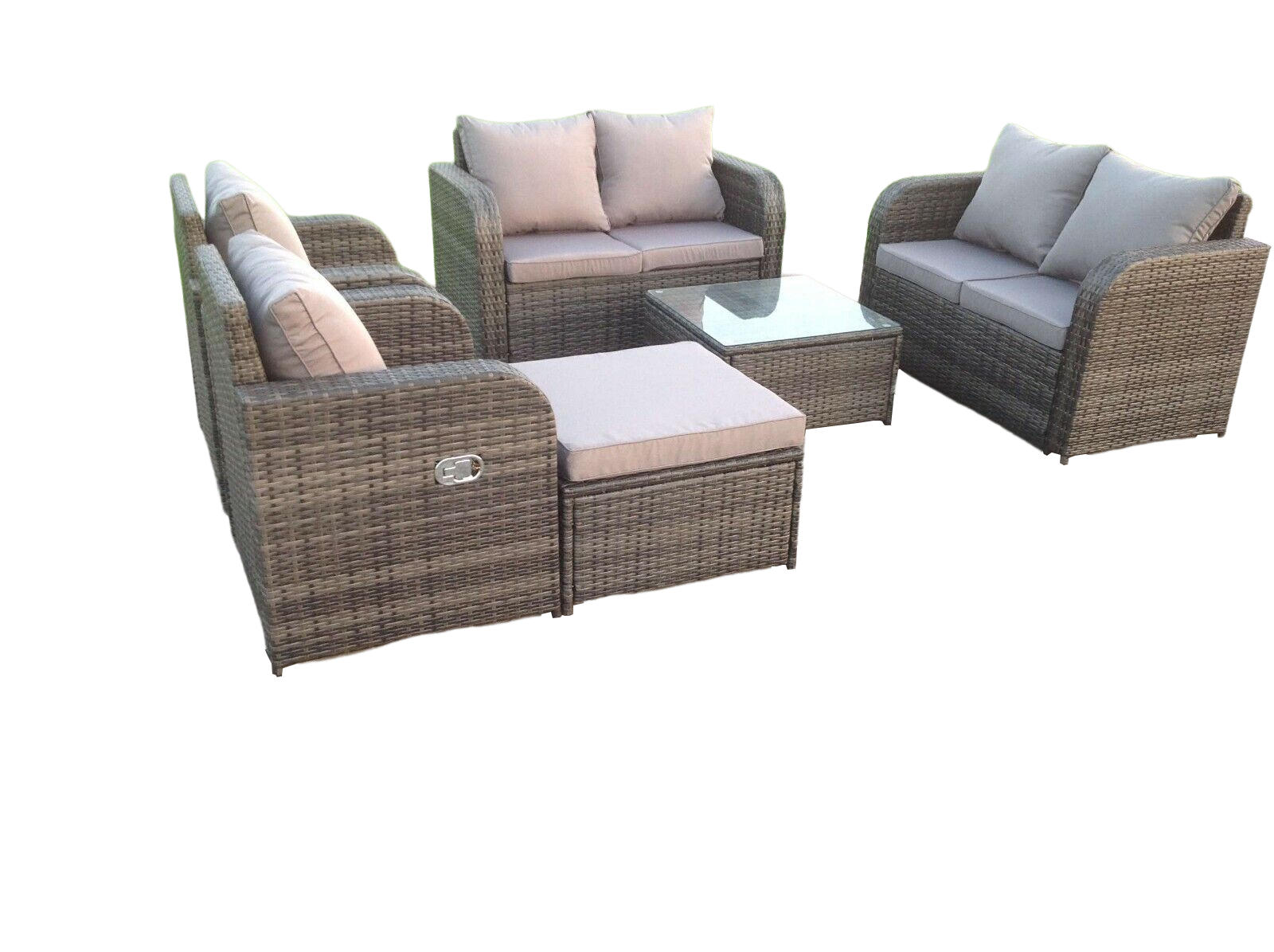 GARTENMÖBEL SET MIT LIEGESTUHL Polyrattan Outdoor 7-Sitzer - Dunkelgrau/Grau, Glas/Kunststoff - Fimous