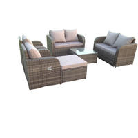 GARTENMÖBEL SET MIT LIEGESTUHL Polyrattan Outdoor 7-Sitzer - Dunkelgrau/Grau, Glas/Kunststoff - Fimous