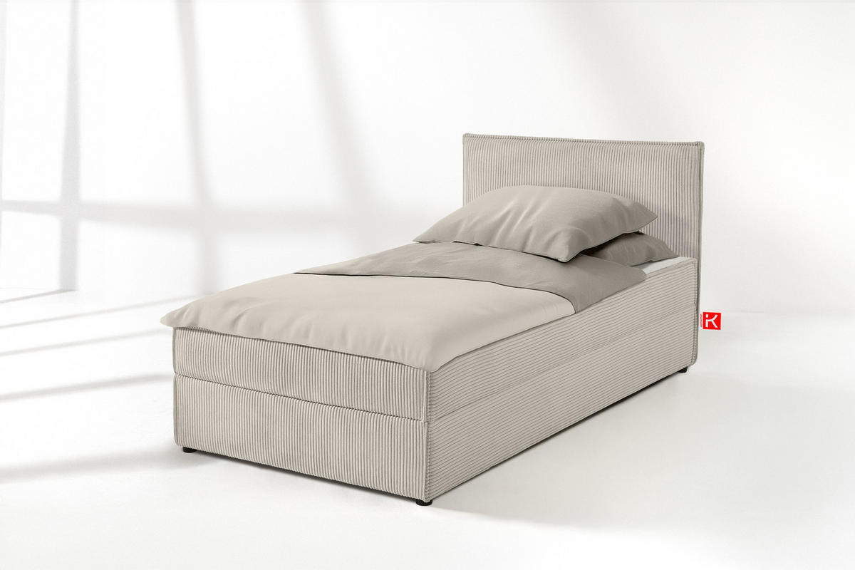 BOXSPRINGBETT ROTI Einzelbett, cremefarben - Creme/Schwarz, Holz/Holzwerkstoff (100/200cm) - KONSIMO®