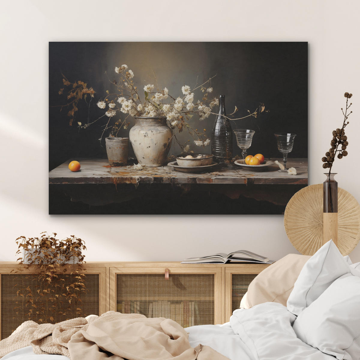 AKUSTIKBILD - Stilleben - Blumen - Blumenstrauß - Vase - Wein - 90x60 - Schwarz, Kunststoff (90/60/0.9cm) - MuchoWow