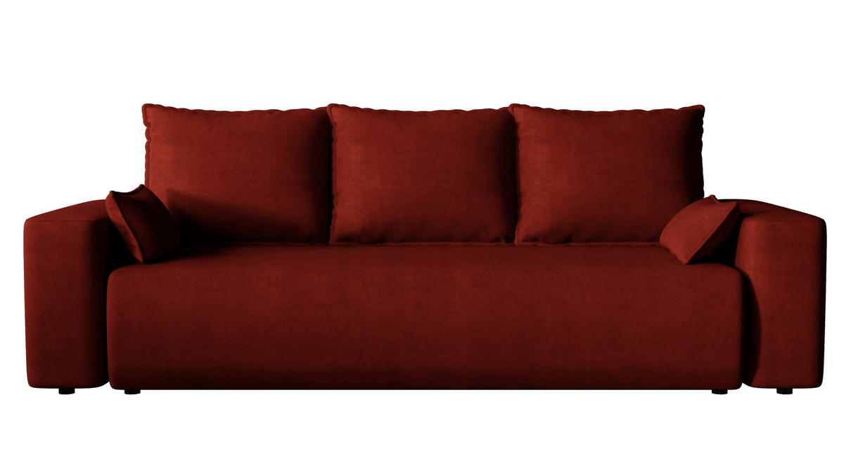 SOFA Bubi mit Bettkasten und Schlaffunktion, Velourstoff - Weinrot, Holzwerkstoff (242/85/95cm)