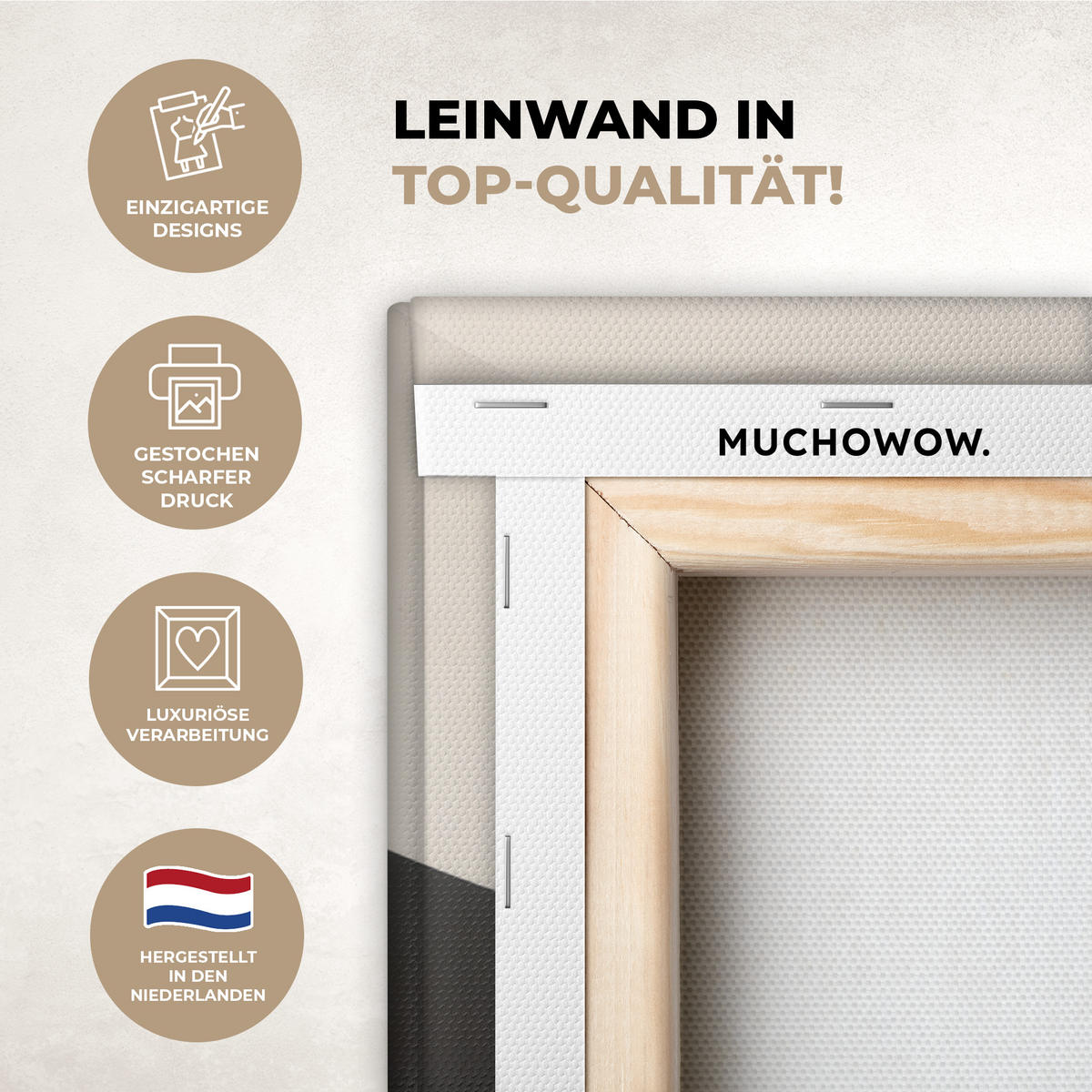 LEINWANDBILD Abstrakt - Landschaft - Wellen - Cremefarben 60x80 cm - Cappuccino, Textil (60/80cm) - MuchoWow