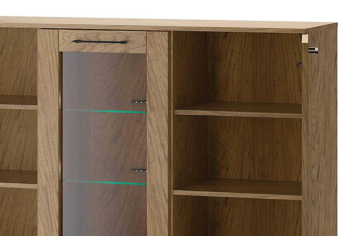 STANDVITRINE Cozy Eiche Rustikal 140 / 42 / 90cm - Eichefarben/Braun, Holz/Metall (140/90/42cm) - Feldmann-Wohnen