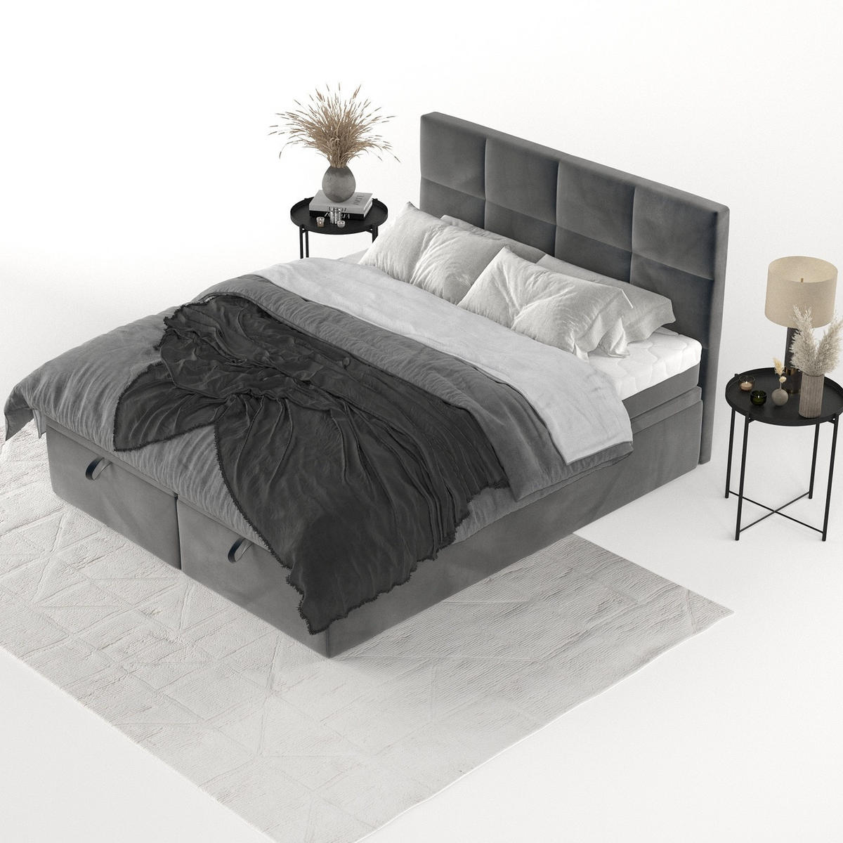 BOXBETT Tessa 140/200 cm Anthrazit im Paros Stoff - Anthrazit/Schwarz, Holz/Holzwerkstoff (140/200cm) - AltaBeds